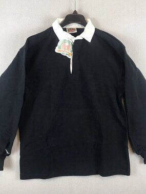 NEW Barbarian Rugby 12 oz Cotton Twill Size XL Long Sleeve Solid Black Polo